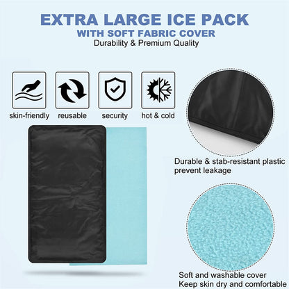 12"X 21" Extra Large Gel Ice / Hot Pack with Soft Fabric Cover,Ice Packs for Injuries Reusable/Back Pain Relief/Physical Therapy /Cold Compress Flexible Cooling Pad for Knee, Hip, Sciatica