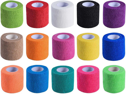 15 Pack 2 Inch X 5 Yards Self Adhesive Bandage Breathable Cohesive Bandage Wrap Rolls Elastic Self-Adherent Tape for Stretch Athletic, Sports, Wrist, Ankle