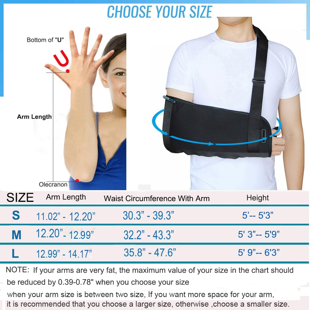 Arm Sling Shoulder Immobilizer for Shoulder Injury with Back Belt Men & Women Shoulder Immobilizer Left and Right Arm Lightweight Rotator Cuff Arm Support for Elbow Wrist Injury -(Size M)